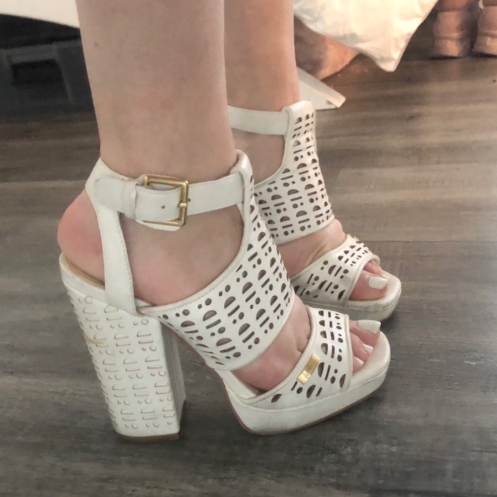 Calvin Klein white strappy heels sandals
